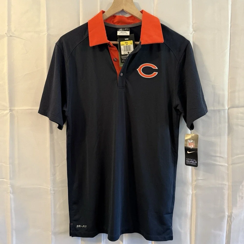 Nike Dri Fit Chicago Bears Mens‎ Small NFL Football Navy Blue Polo Shirt $80 New